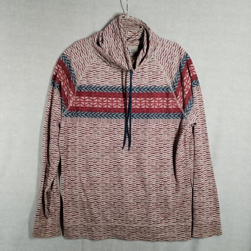American Rag Women's Medium PullOver Cowl Neck Long Top Geometric Gray Red Print